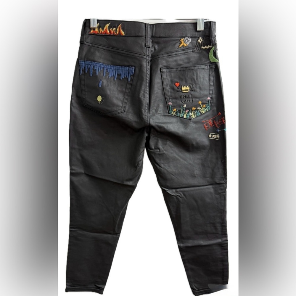 Topshop Moto Jamie Coated Faux Leather Skinny Jeans W28 L30 Embroidered Y2K - Picture 7 of 11